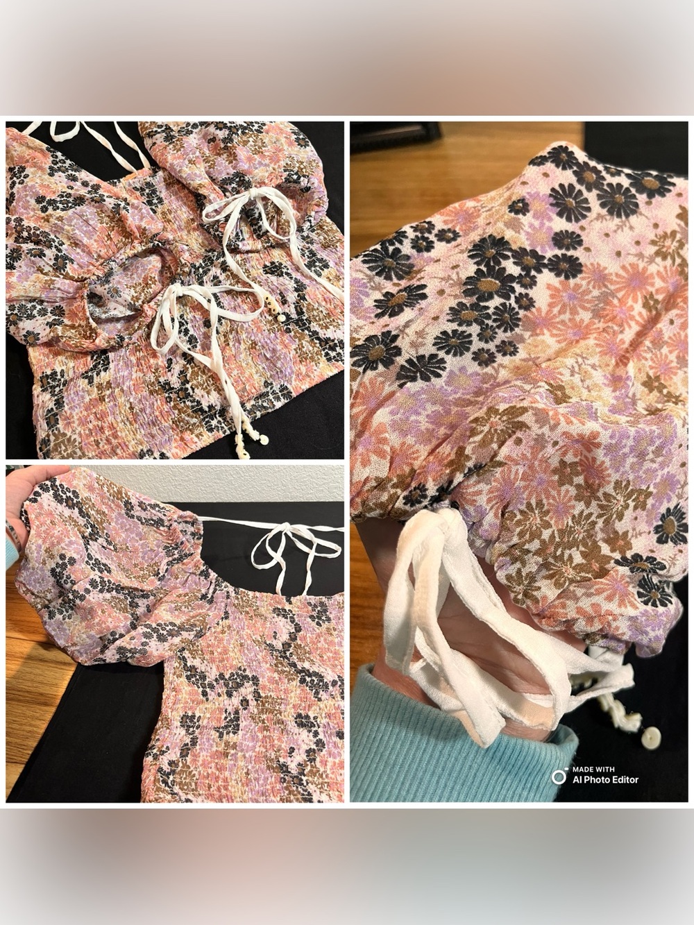 Free People NWT Back On Top Smocked Crop Top Soft Combo Floral Blouse XS S $98 - Picture 7 of 10